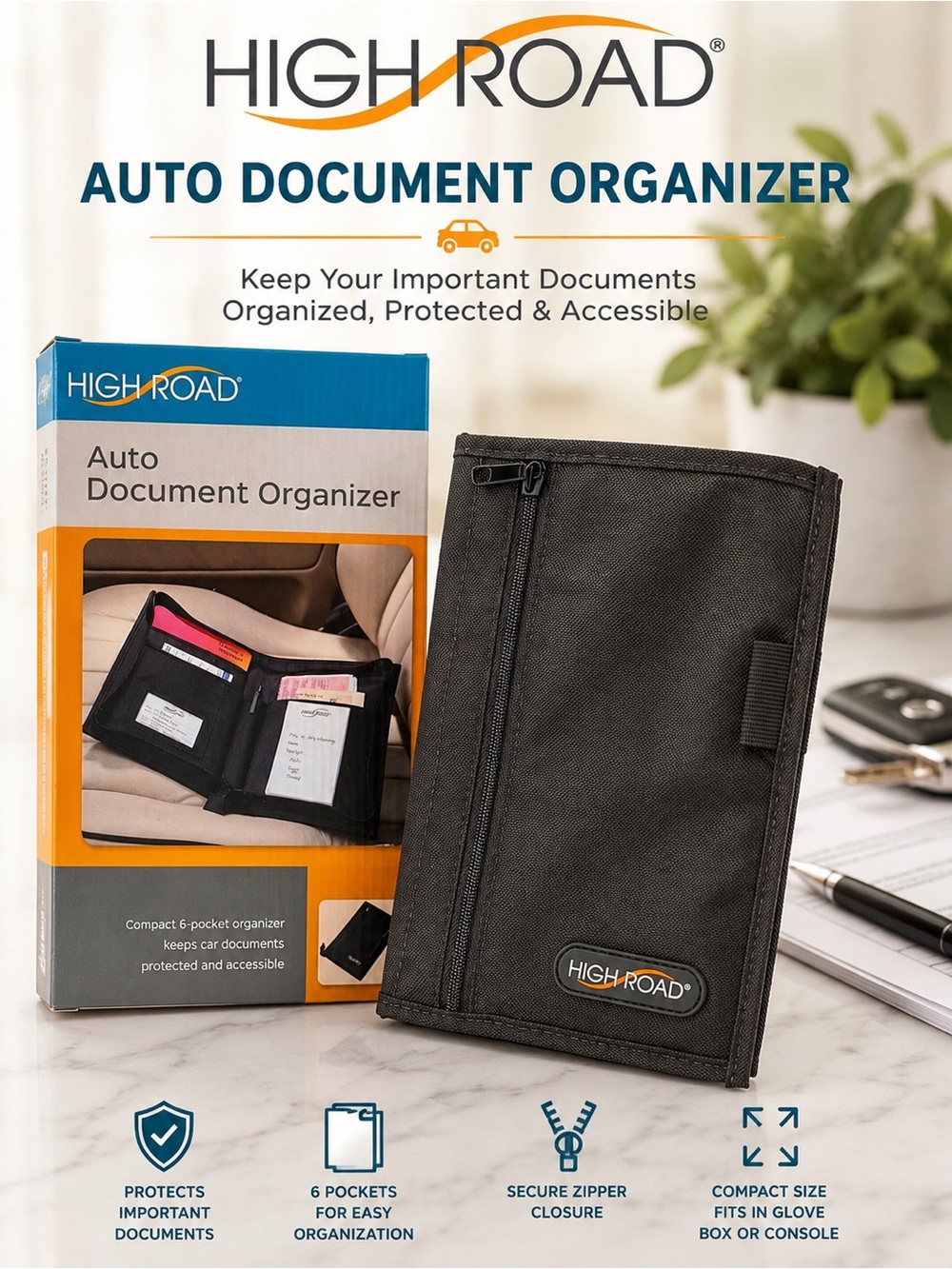 Auto Document Organizer | Zippered Vehicle Registration & Manual Holder